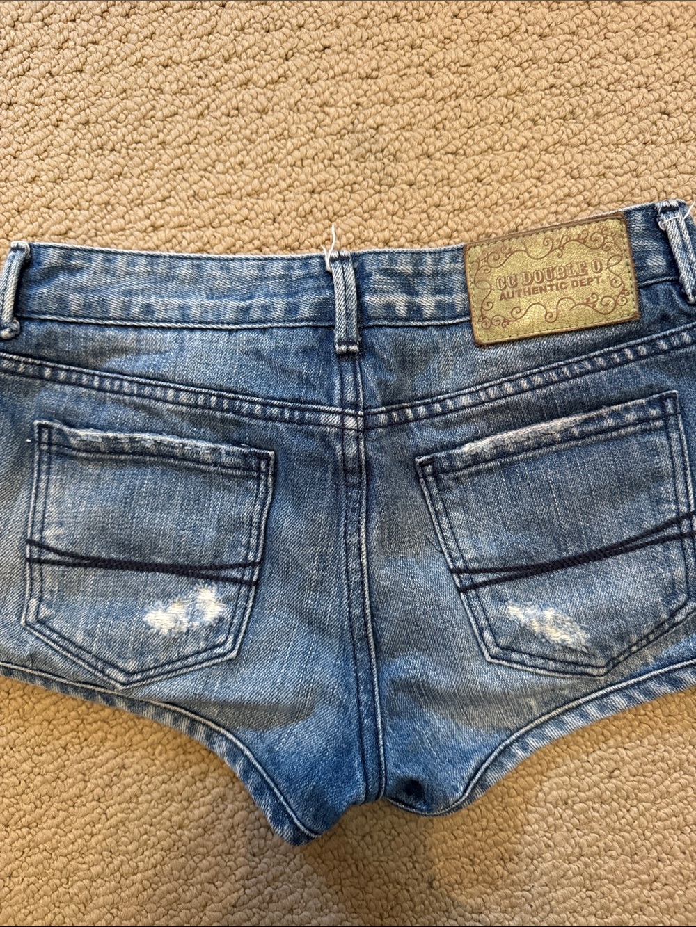 CC. double O Embroidered Waistband Light Blue Denim Shorts